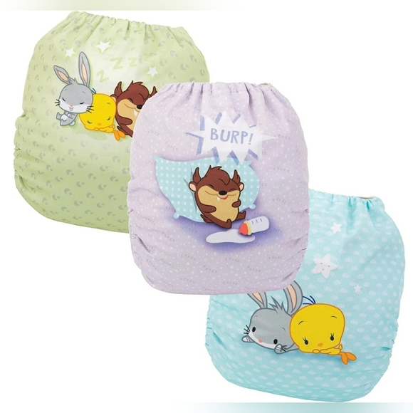 Cloth Diapers Set Bugs Bunny Tasmanian Devil Looney Tunes Adjustable - Picture 6 of 7